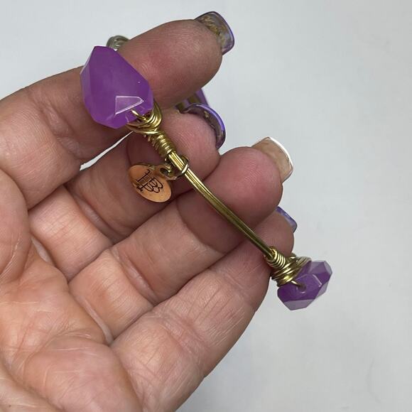 BOURBON & BOWETIES gold tone bracelet bangle violet faceted quartz signd jewelry - Picture 2 of 9